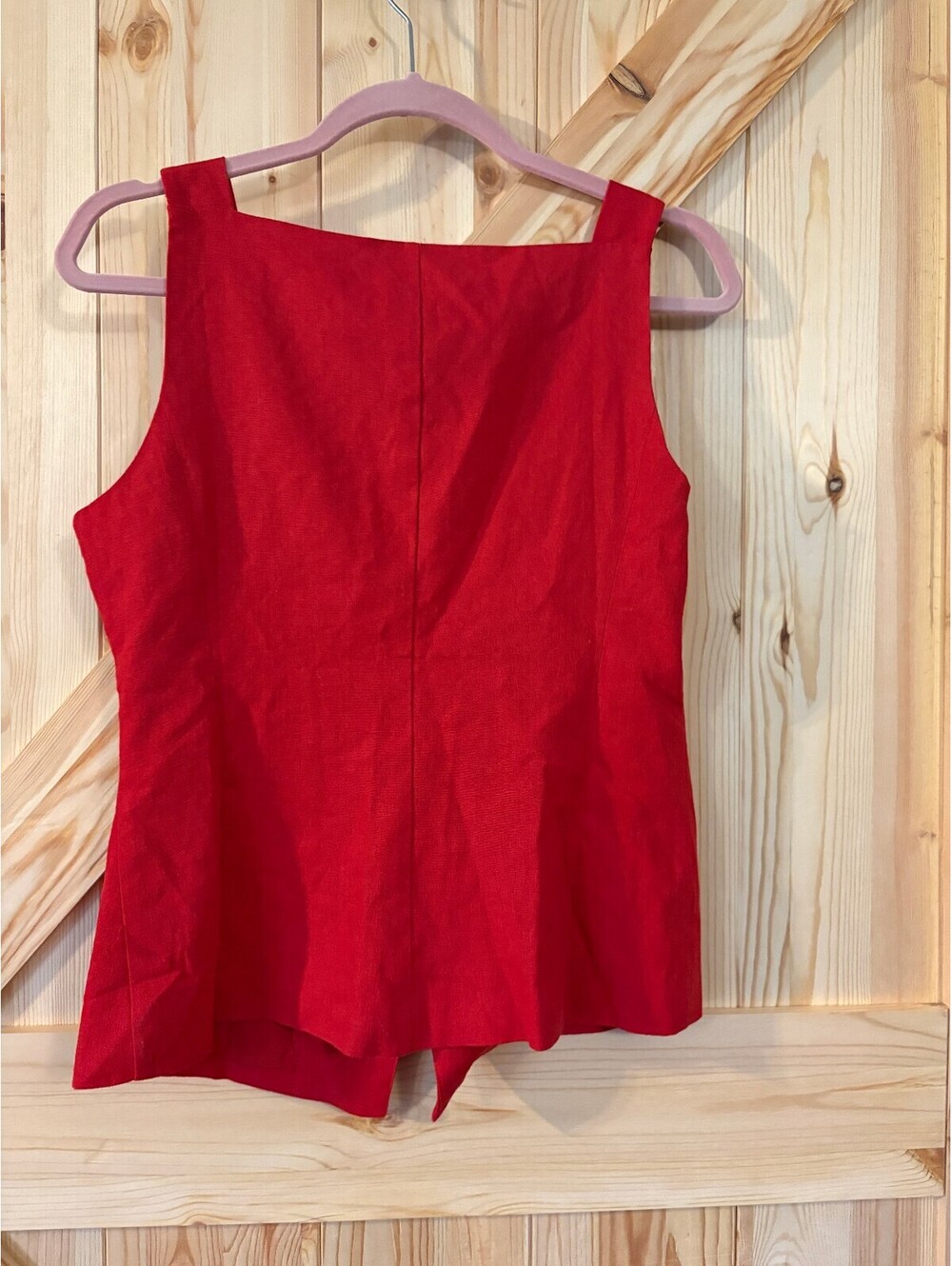 Express Red Linen Blend Button-Front Top, Size M - Picture 2 of 11